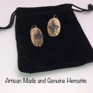 Hematite Cross Hinge Dangles earring gold plated